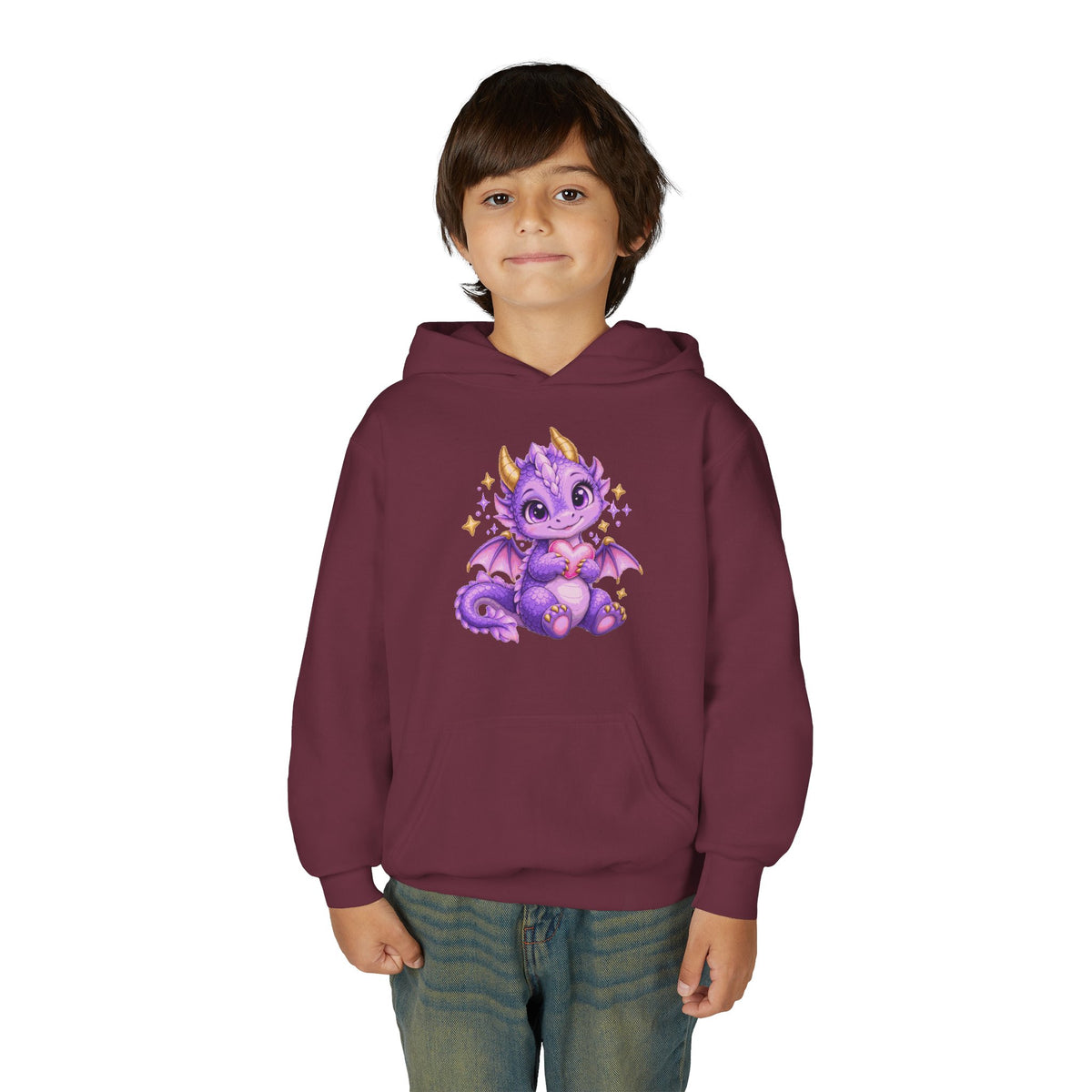 Cute Purple Dragon Girls Hoodie – Baby Dragon & Heart