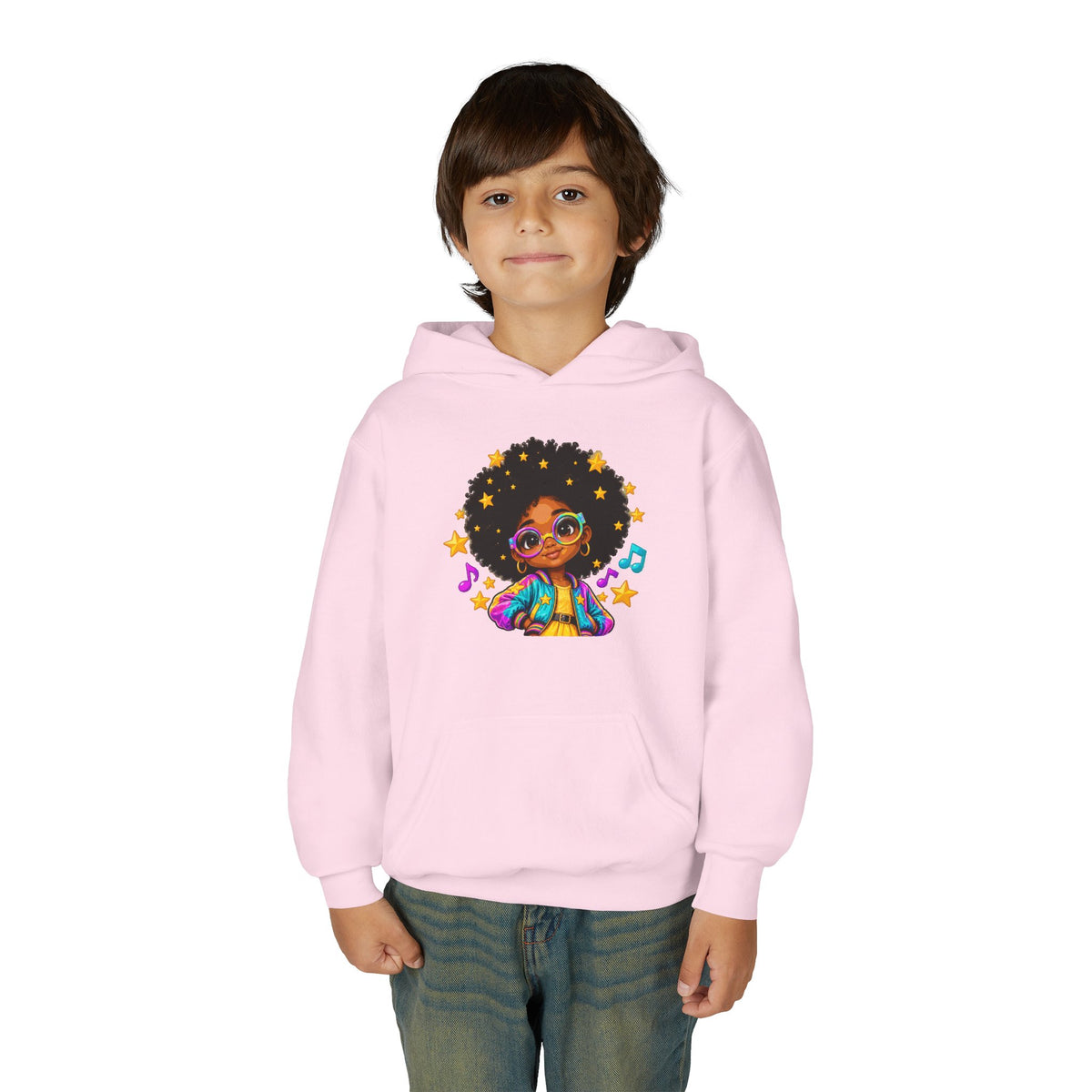 Afro Pop Kids Hoodie – Colorful Natural Hair & Music Graphic