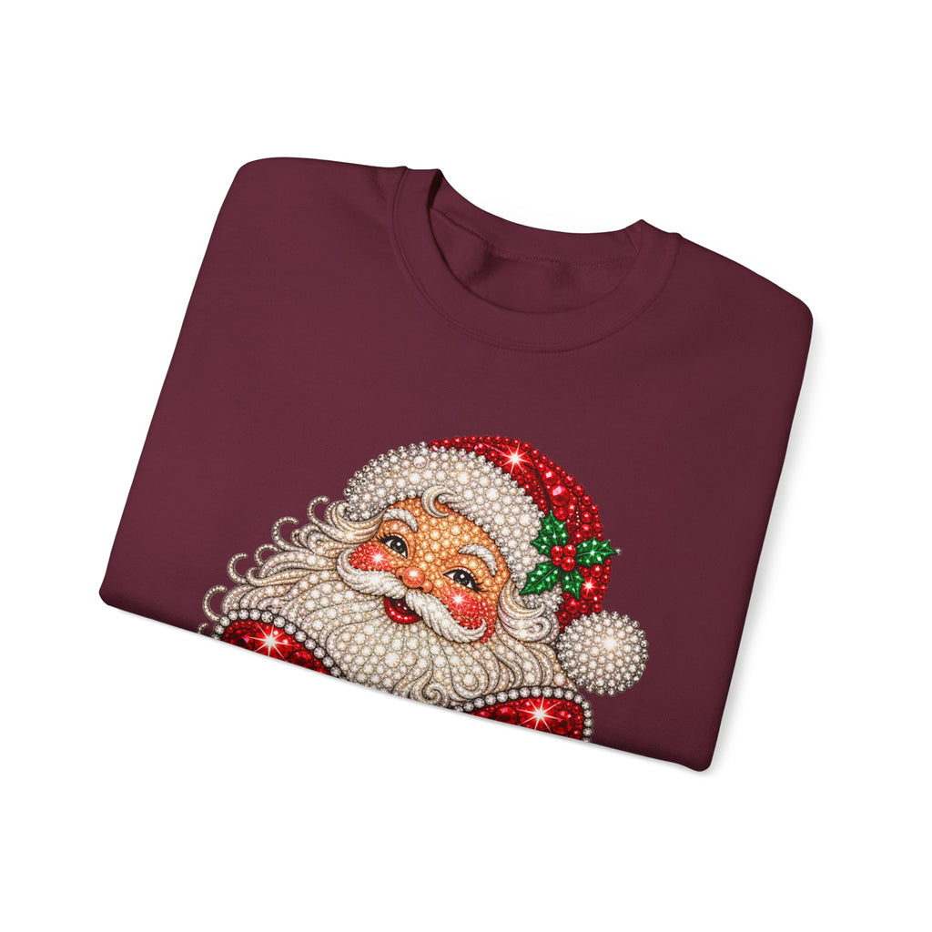 Santa Claus & Big Red Bow Sweatshirt for Women – Printed Rhinestone Effect