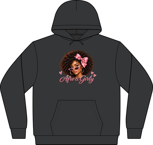 Afro & Girly Camo Hoodie – Pink Bow Portrait – Adult Pullover Sweatshirt