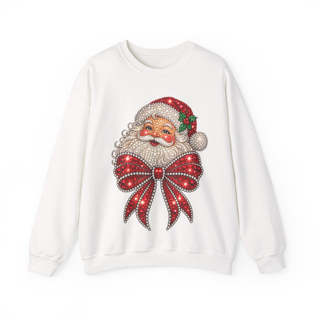 Santa Claus & Big Red Bow Sweatshirt for Women – Printed Rhinestone Effect