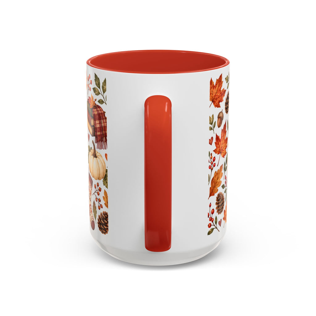 Cozy Autumn Coffee Mug – Sleeping Cat, Books & Fall Leaves, 15oz