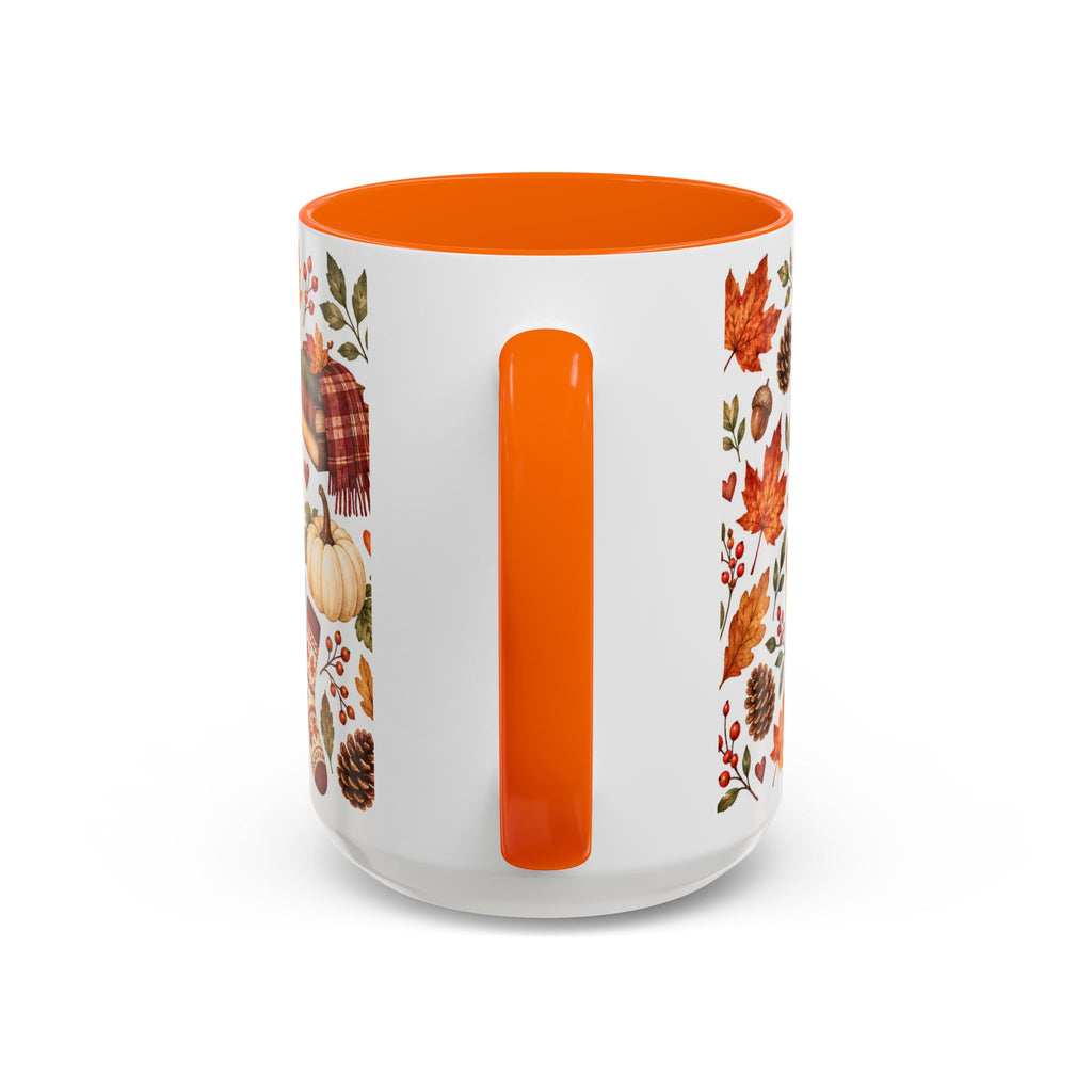 Cozy Autumn Coffee Mug – Sleeping Cat, Books & Fall Leaves, 15oz