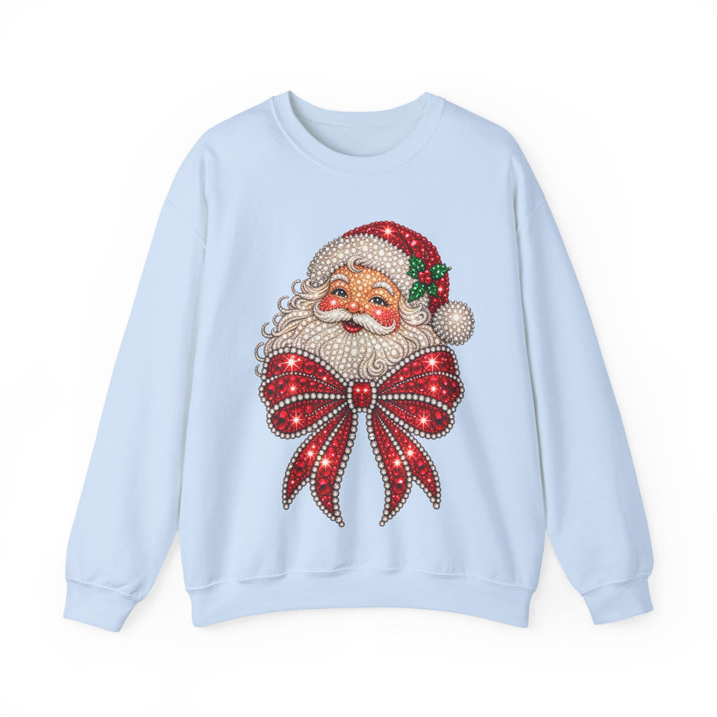 Santa Claus & Big Red Bow Sweatshirt for Women – Printed Rhinestone Effect