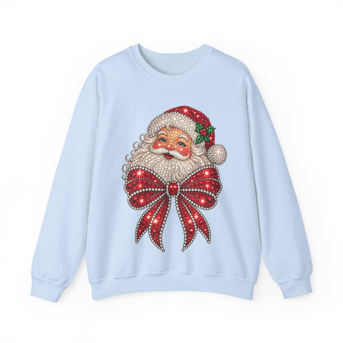 Santa Claus & Big Red Bow Sweatshirt for Women – Printed Rhinestone Effect