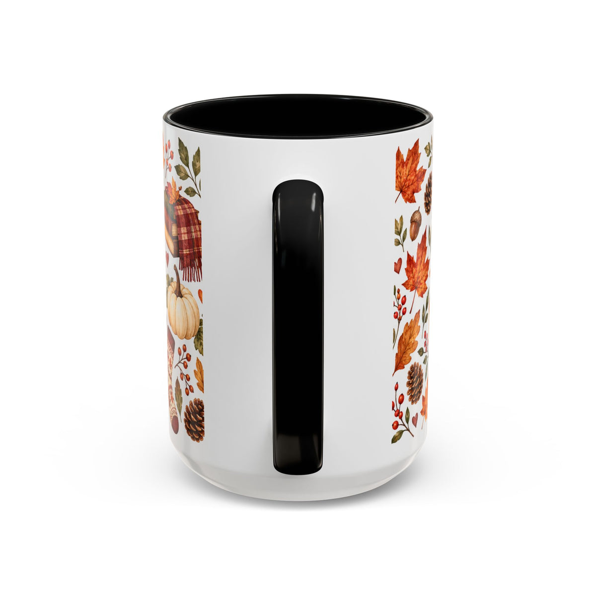 Cozy Autumn Coffee Mug – Sleeping Cat, Books & Fall Leaves, 15oz