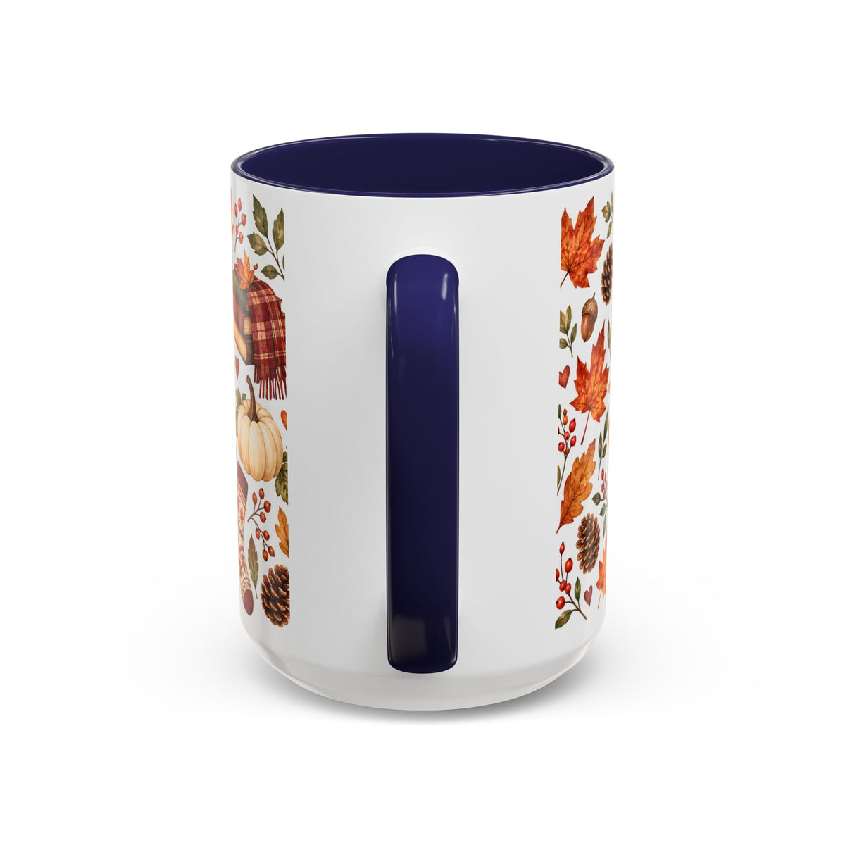 Cozy Autumn Coffee Mug – Sleeping Cat, Books & Fall Leaves, 15oz