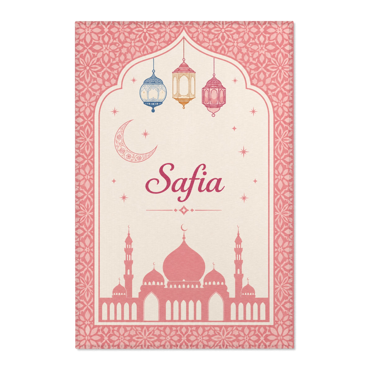Personalized Kids Name Rug – Pink Mosque & Lantern Design – 24 × 36 in