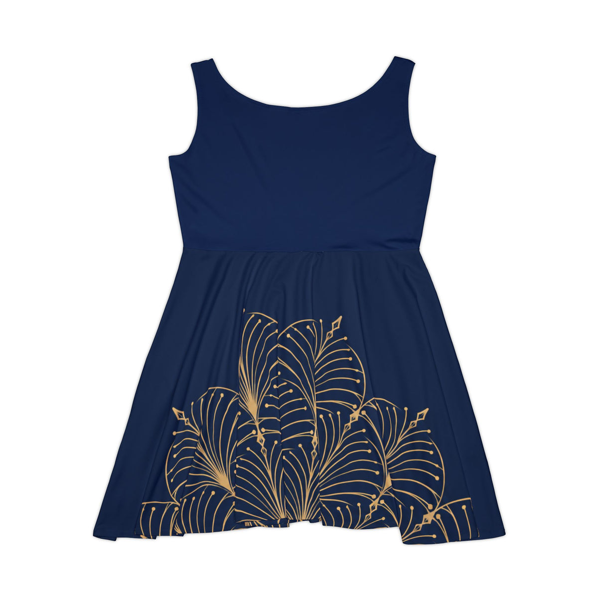 Midnight Navy Art Deco Skater Dress – Champagne Print
