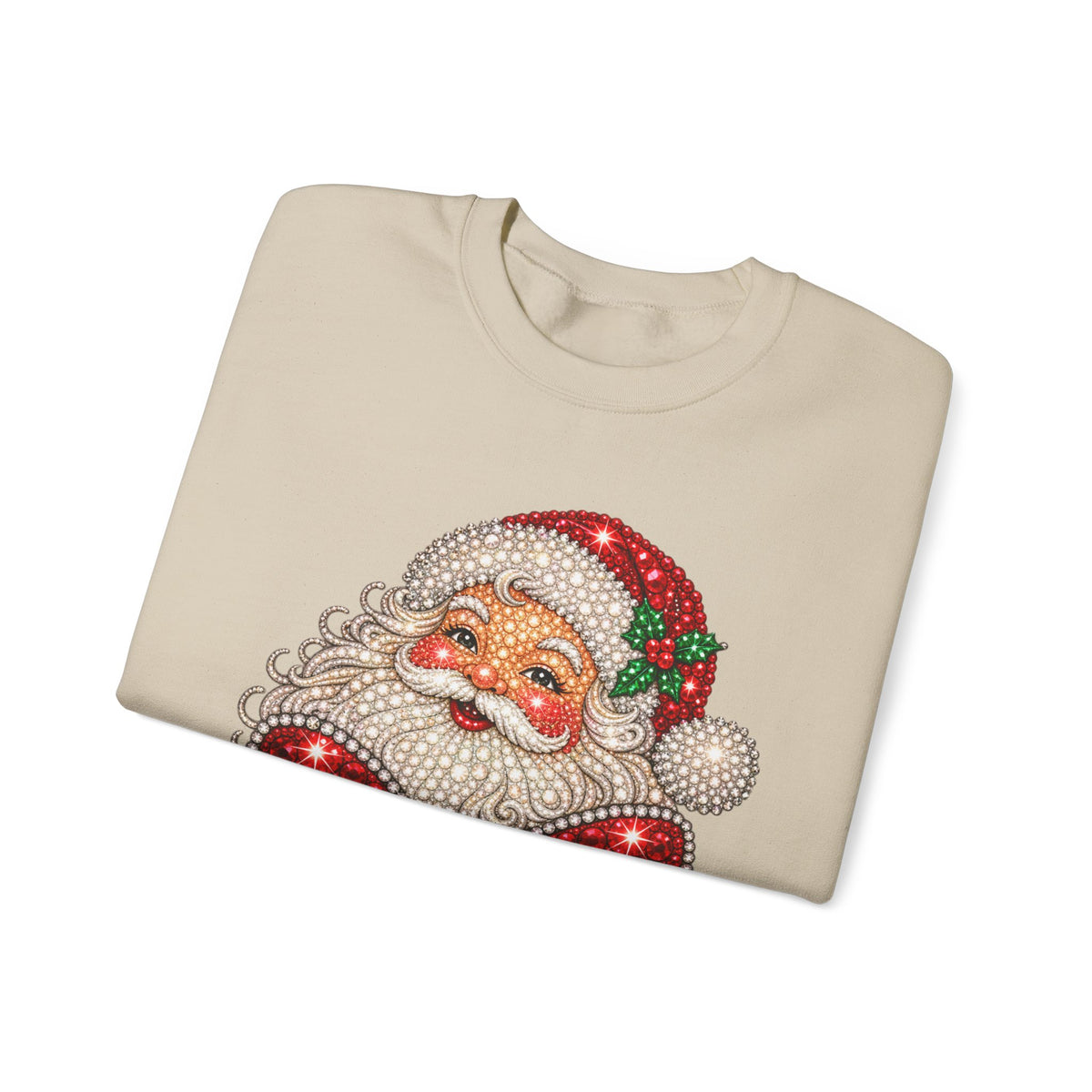 Santa Claus & Big Red Bow Sweatshirt for Women – Printed Rhinestone Effect