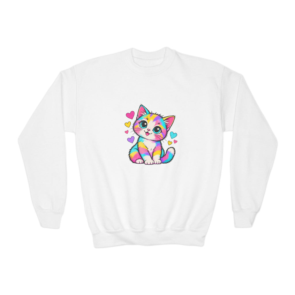 Cute Pop Art Kitten Kids Sweatshirt – Colorful Cat & Hearts