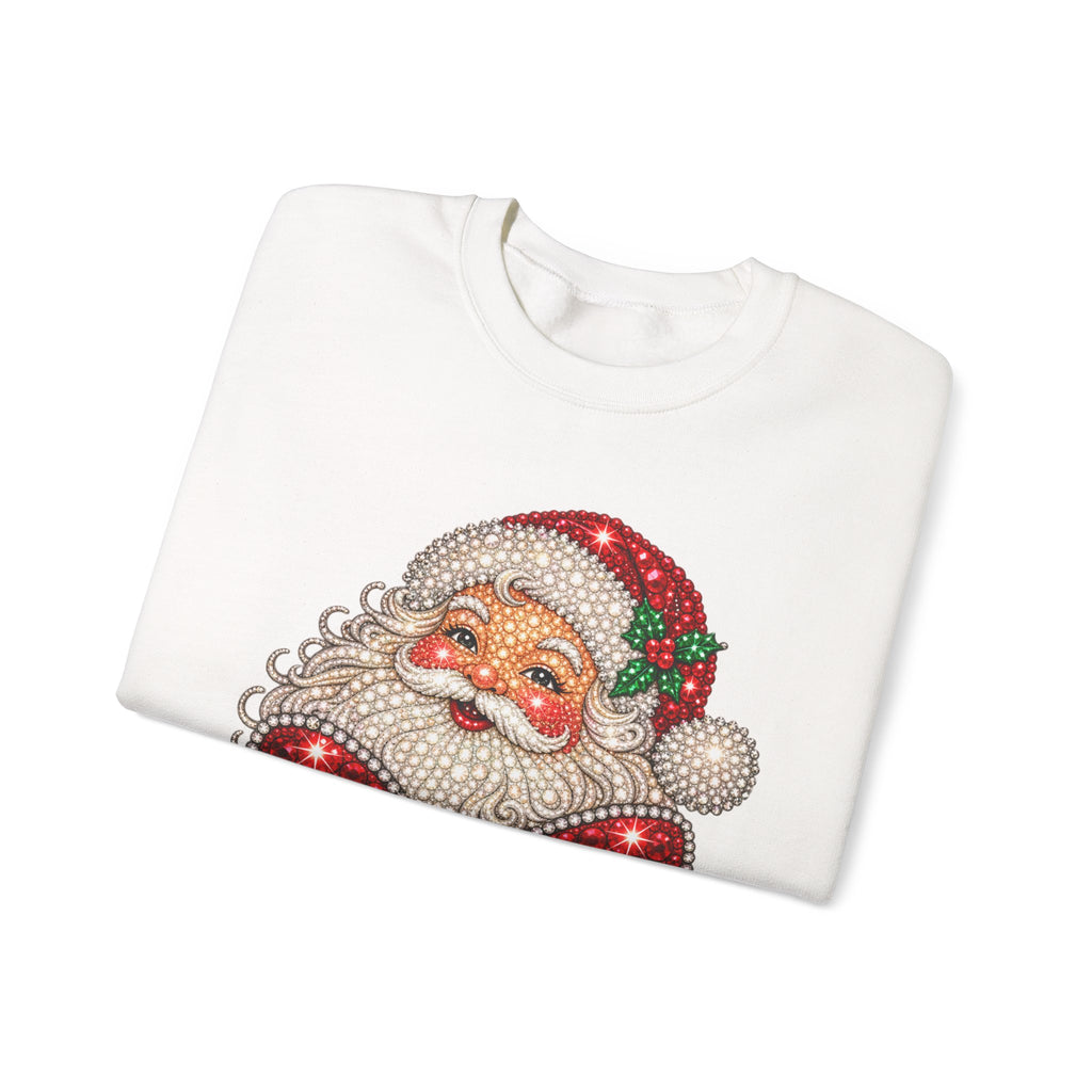 Santa Claus & Big Red Bow Sweatshirt for Women – Printed Rhinestone Effect