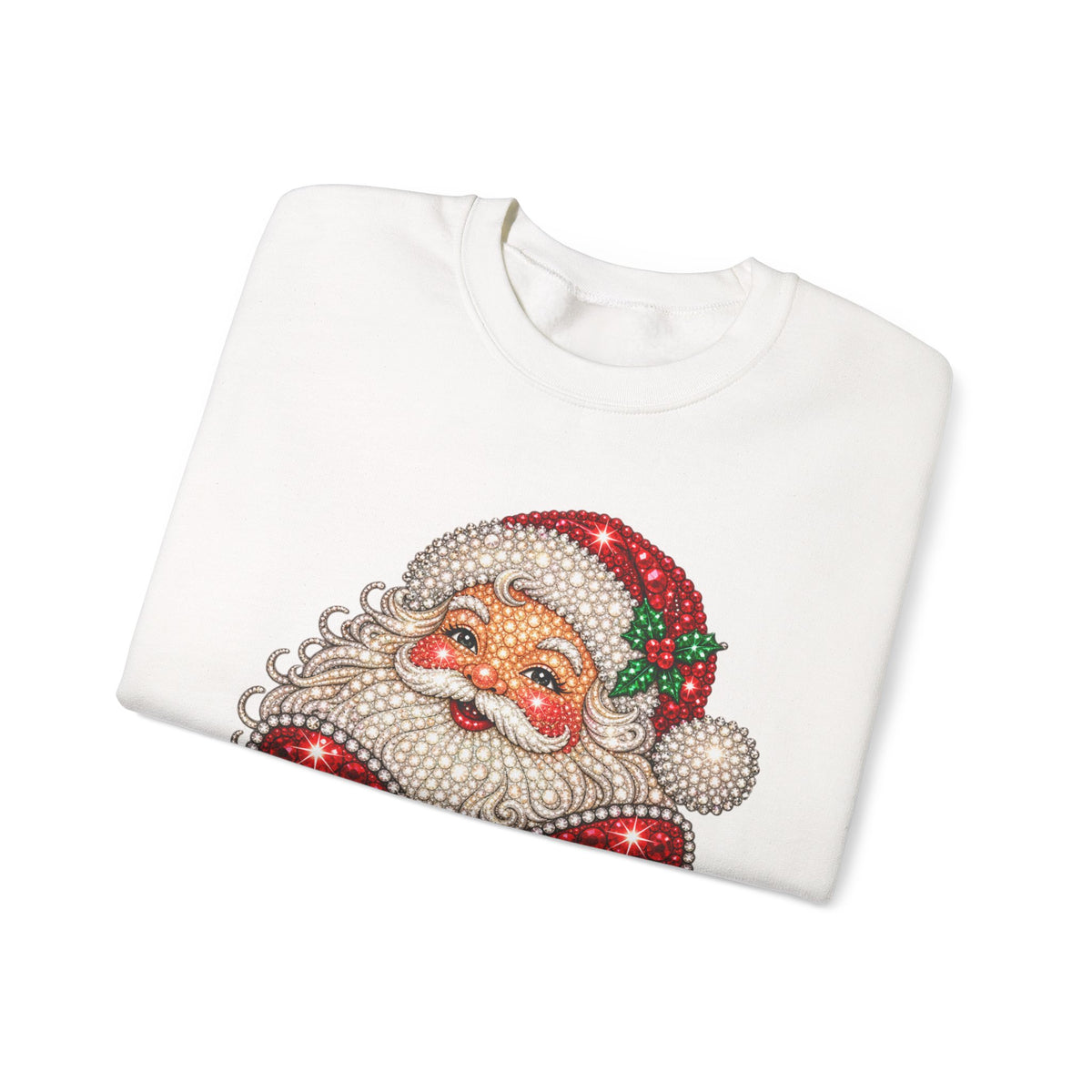 Santa Claus & Big Red Bow Sweatshirt for Women – Printed Rhinestone Effect