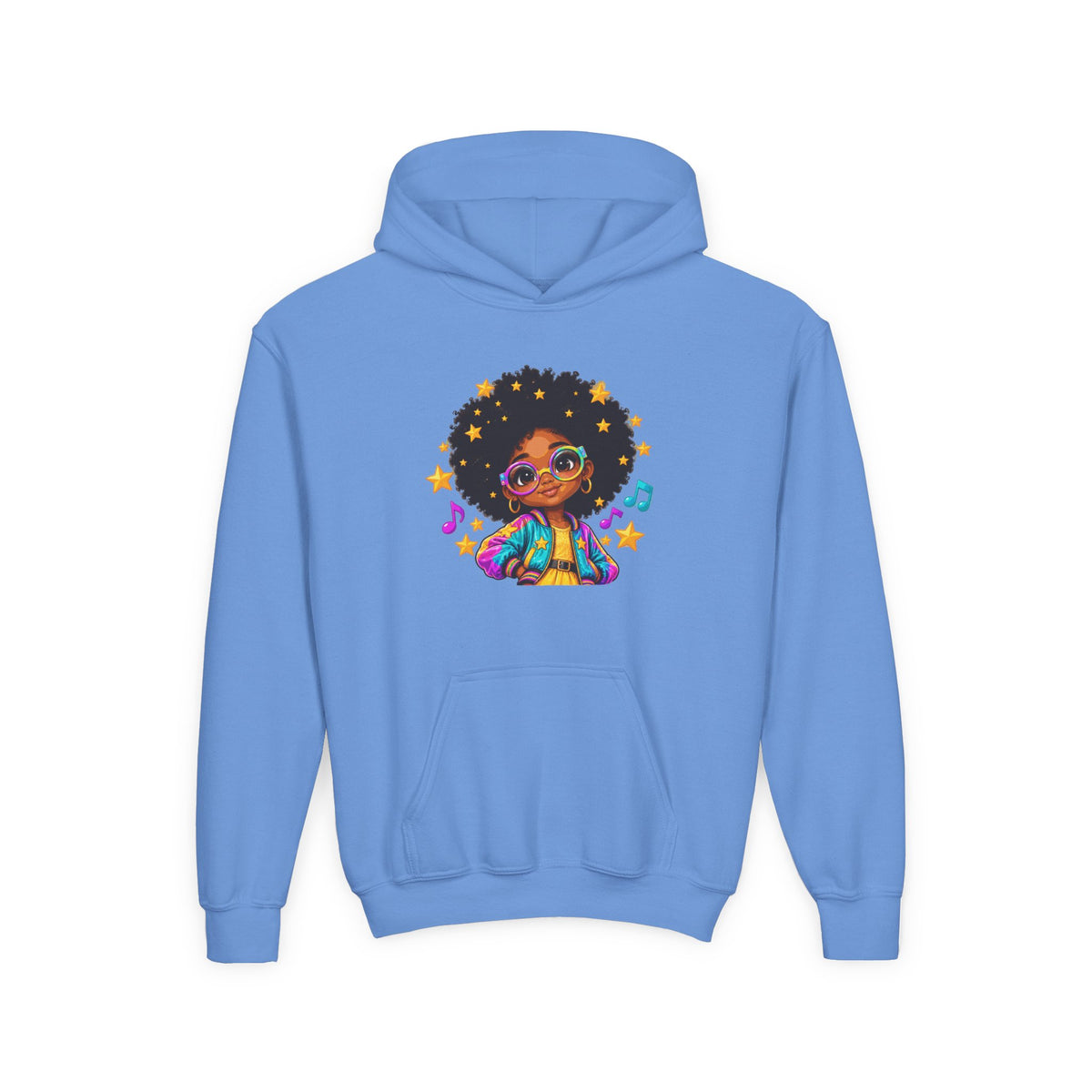 Afro Pop Kids Hoodie – Colorful Natural Hair & Music Graphic