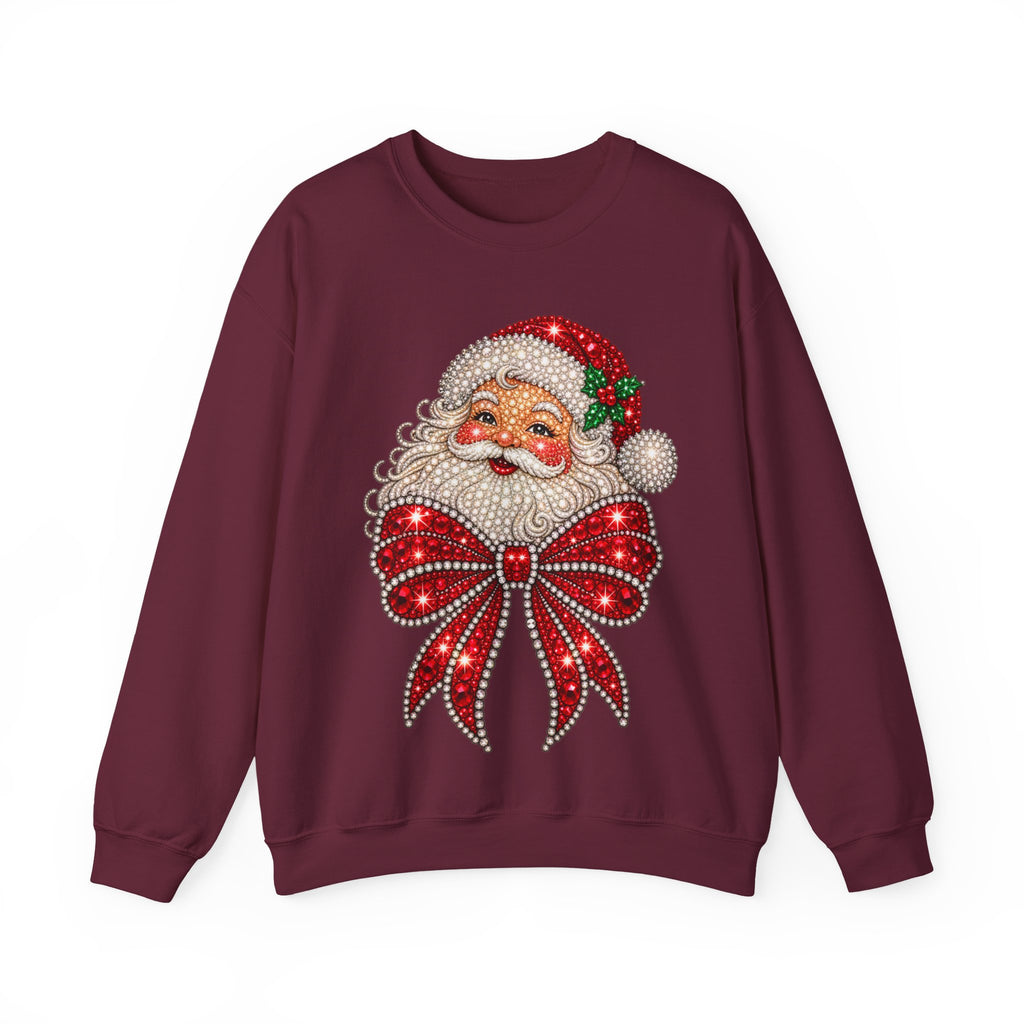 Santa Claus & Big Red Bow Sweatshirt for Women – Printed Rhinestone Effect