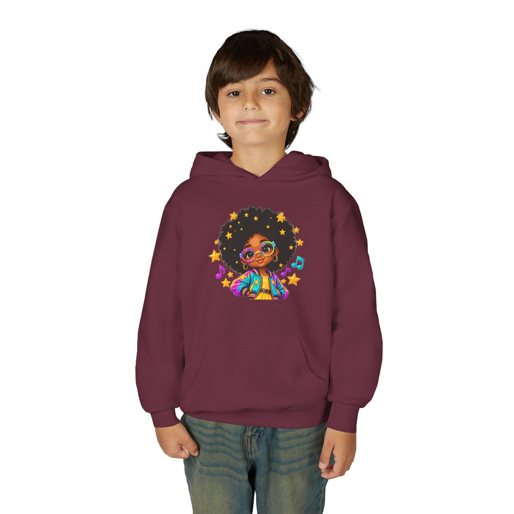 Afro Pop Kids Hoodie – Colorful Natural Hair & Music Graphic