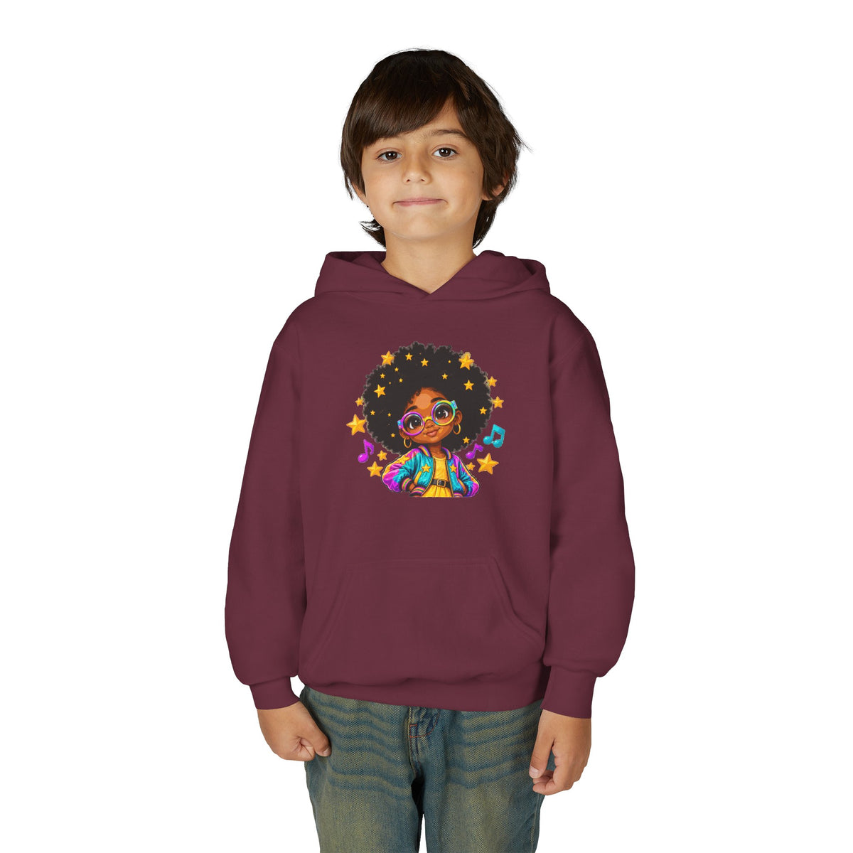 Afro Pop Kids Hoodie – Colorful Natural Hair & Music Graphic