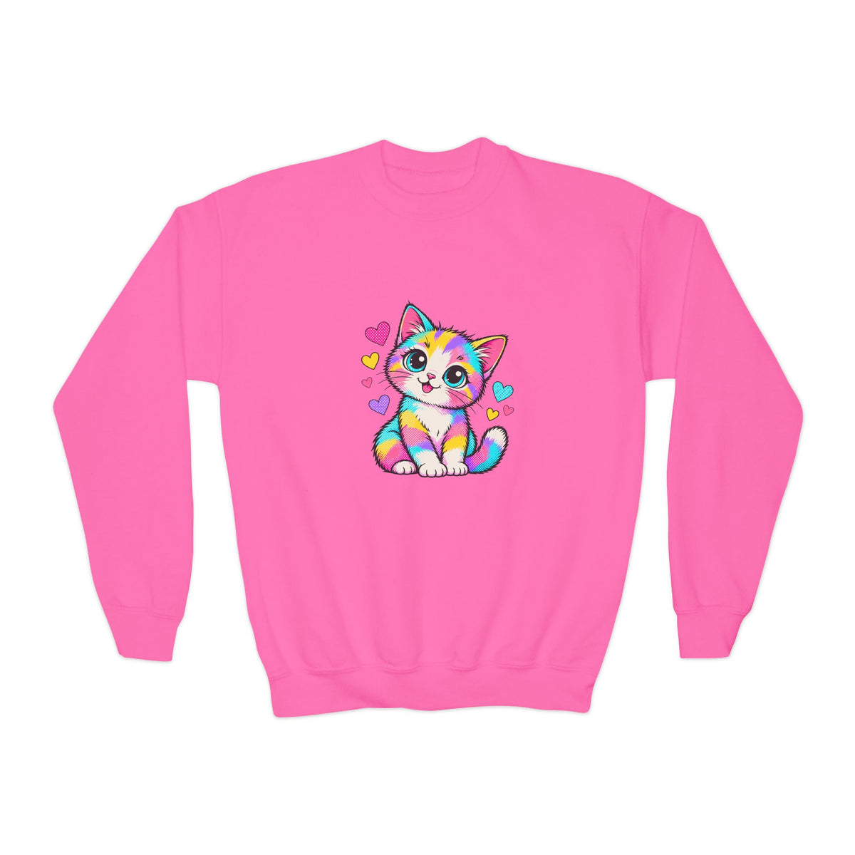 Cute Pop Art Kitten Kids Sweatshirt – Colorful Cat & Hearts