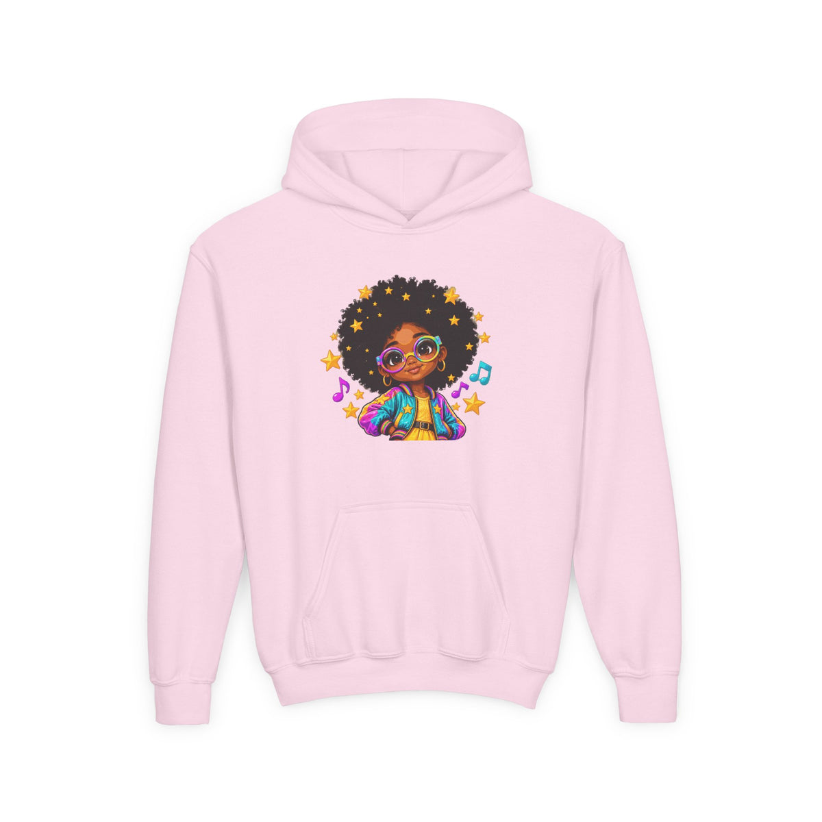Afro Pop Kids Hoodie – Colorful Natural Hair & Music Graphic