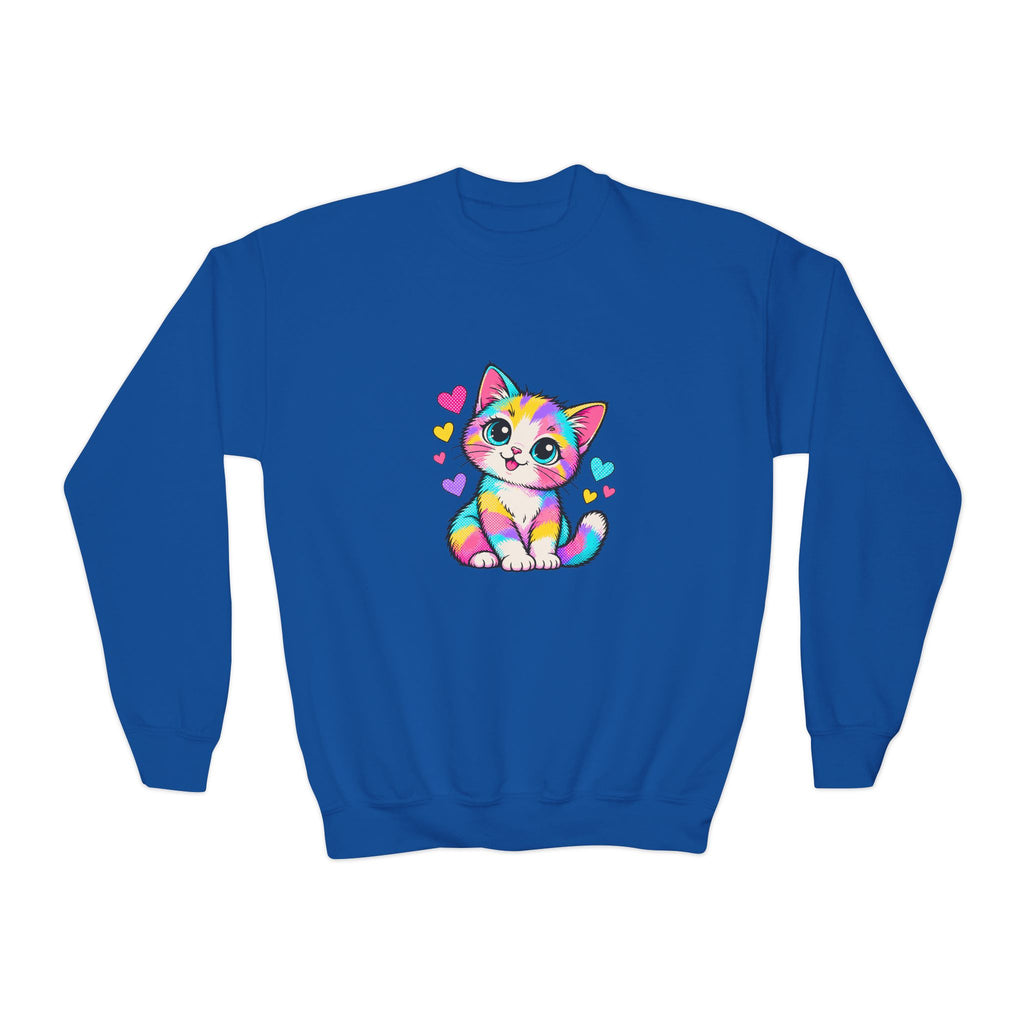 Cute Pop Art Kitten Kids Sweatshirt – Colorful Cat & Hearts