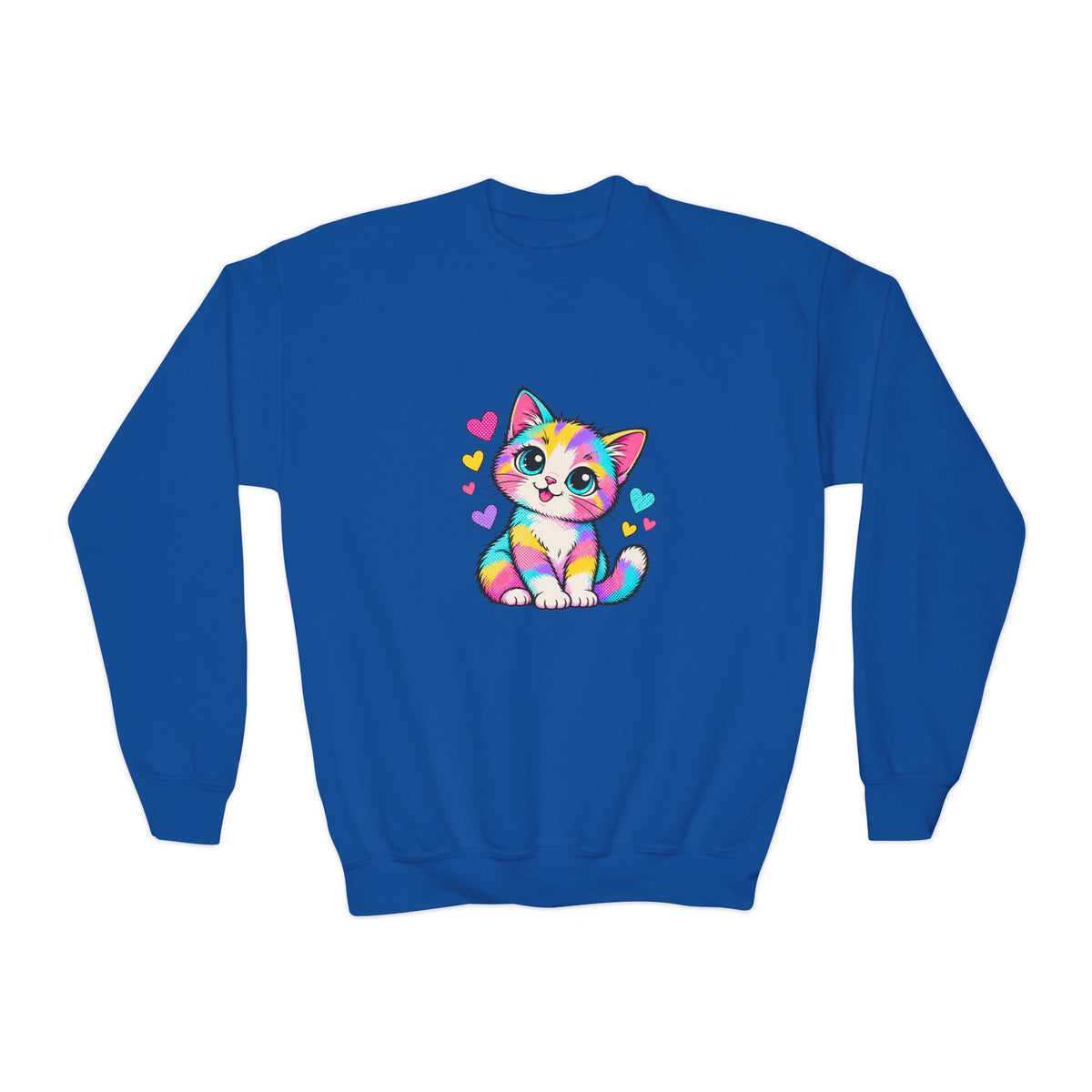 Cute Pop Art Kitten Kids Sweatshirt – Colorful Cat & Hearts