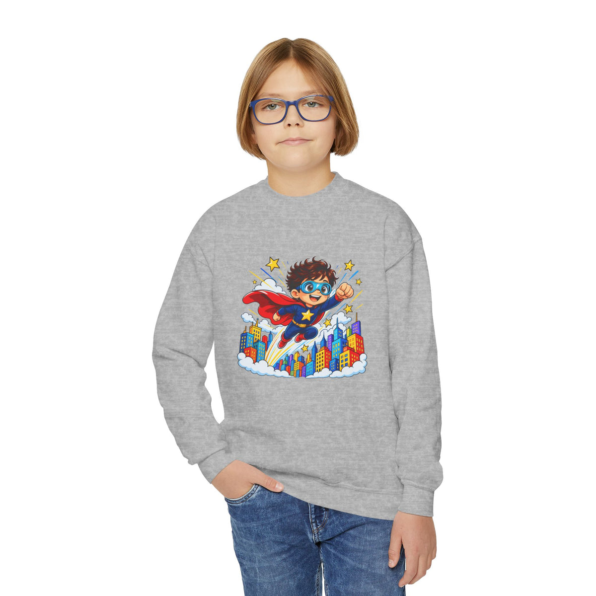 Little Superhero Kids Sweatshirt – Colorful Comic Adventure