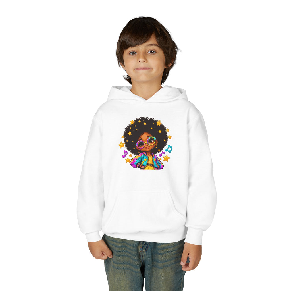 Afro Pop Kids Hoodie – Colorful Natural Hair & Music Graphic