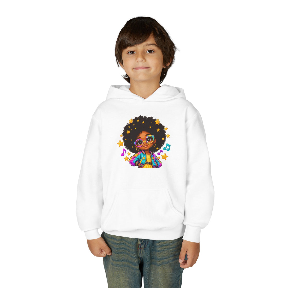 Afro Pop Kids Hoodie – Colorful Natural Hair & Music Graphic