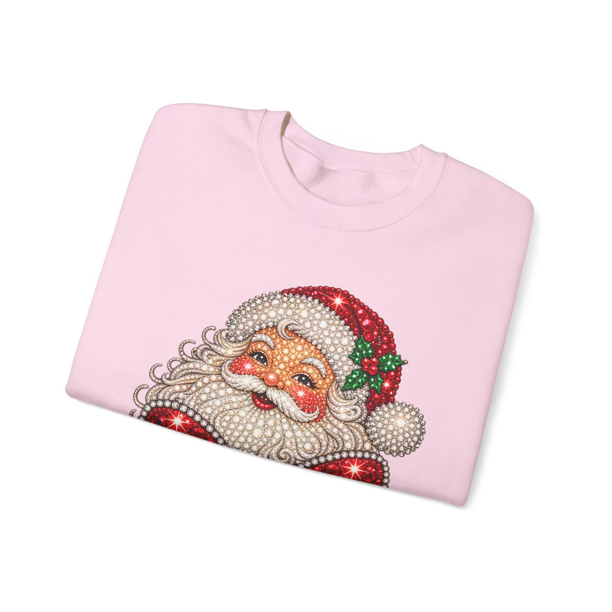 Santa Claus & Big Red Bow Sweatshirt for Women – Printed Rhinestone Effect