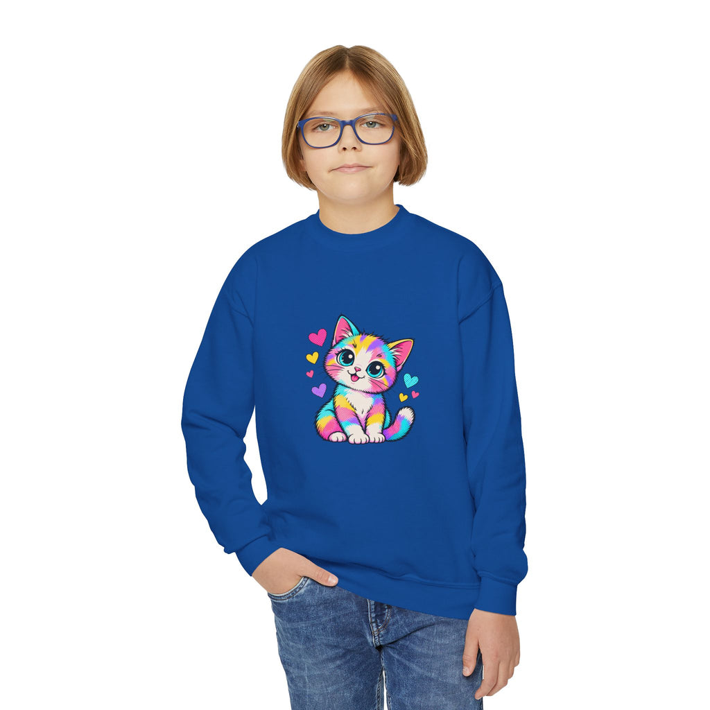 Cute Pop Art Kitten Kids Sweatshirt – Colorful Cat & Hearts