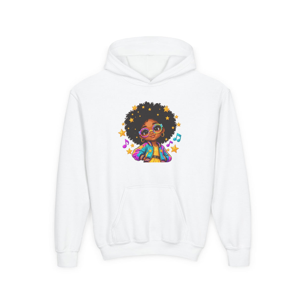 Afro Pop Kids Hoodie – Colorful Natural Hair & Music Graphic