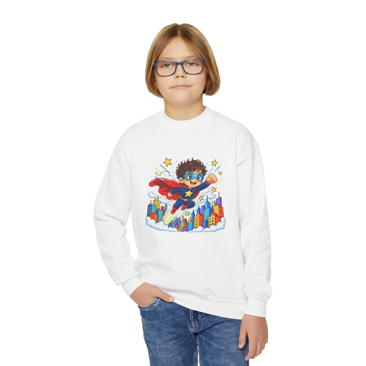 Little Superhero Kids Sweatshirt – Colorful Comic Adventure