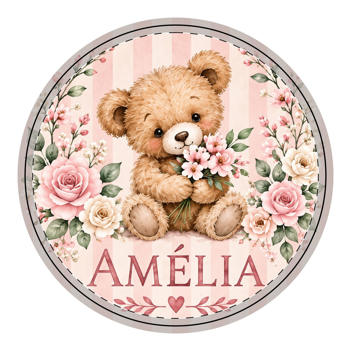Personalized Floral Teddy Bear Nursery Wood Sign – Blush Pink