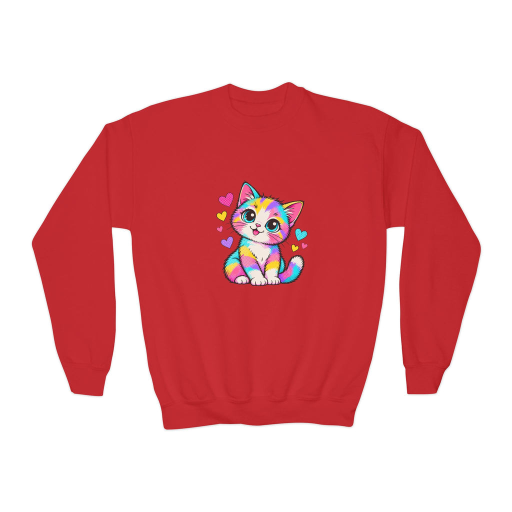 Cute Pop Art Kitten Kids Sweatshirt – Colorful Cat & Hearts