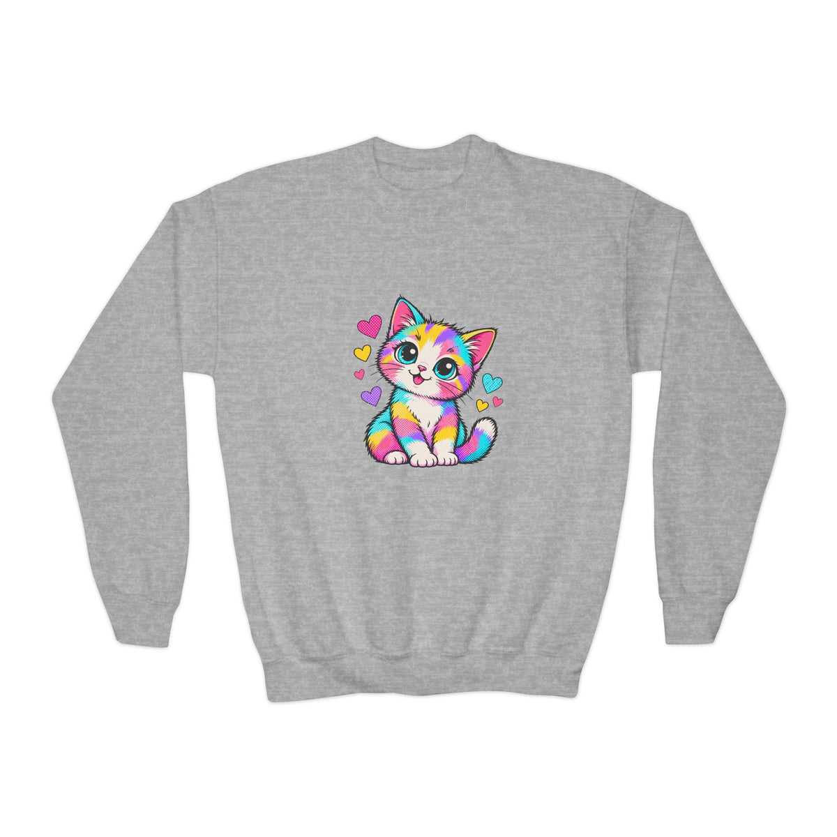 Cute Pop Art Kitten Kids Sweatshirt – Colorful Cat & Hearts