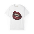 Burgundy Kiss Graphic Tee – Glossy Lips & Gold Tooth Print – Comfort Colors 1717