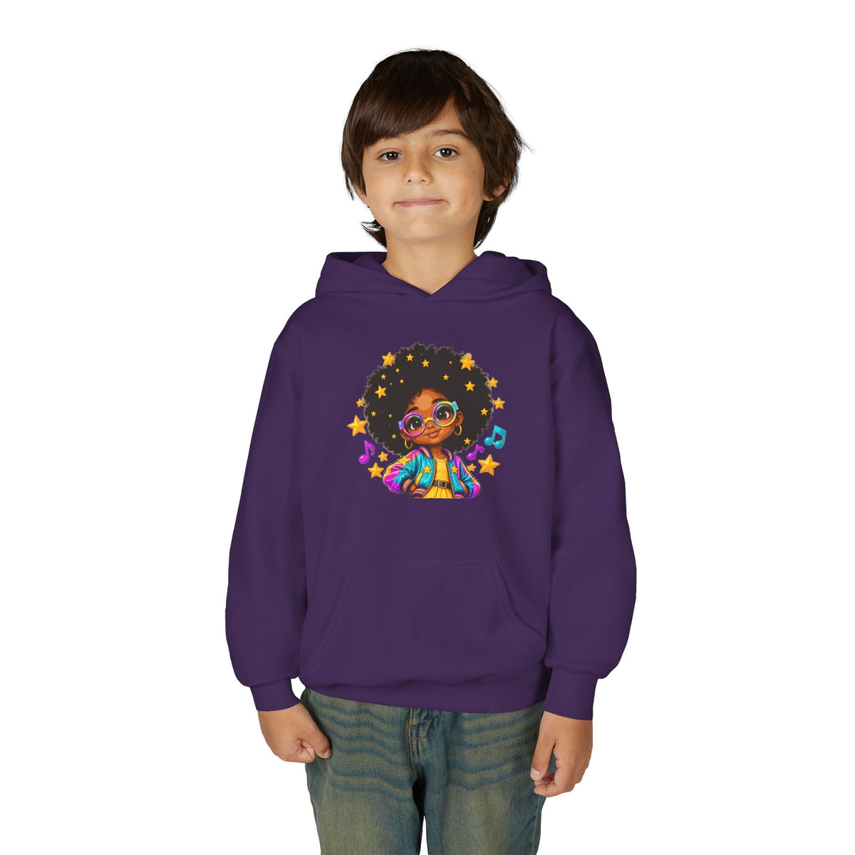 Afro Pop Kids Hoodie – Colorful Natural Hair & Music Graphic