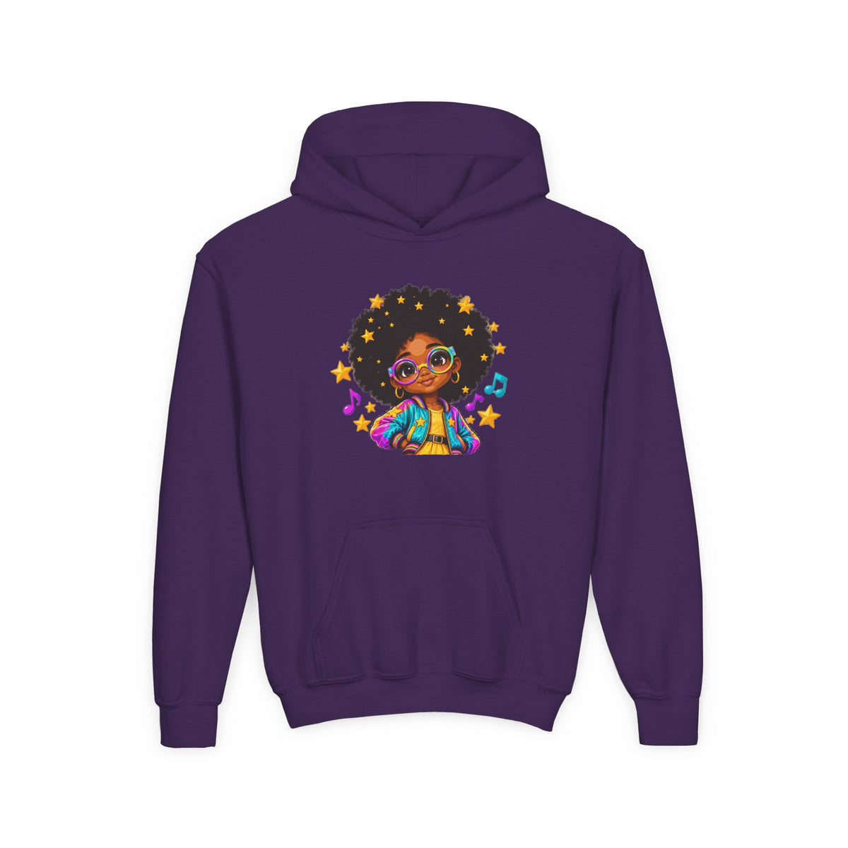 Afro Pop Kids Hoodie – Colorful Natural Hair & Music Graphic