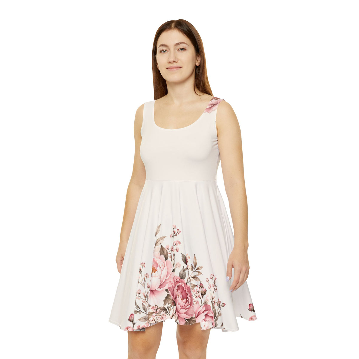 Ivory Peony Skater Dress – Blush Floral Print