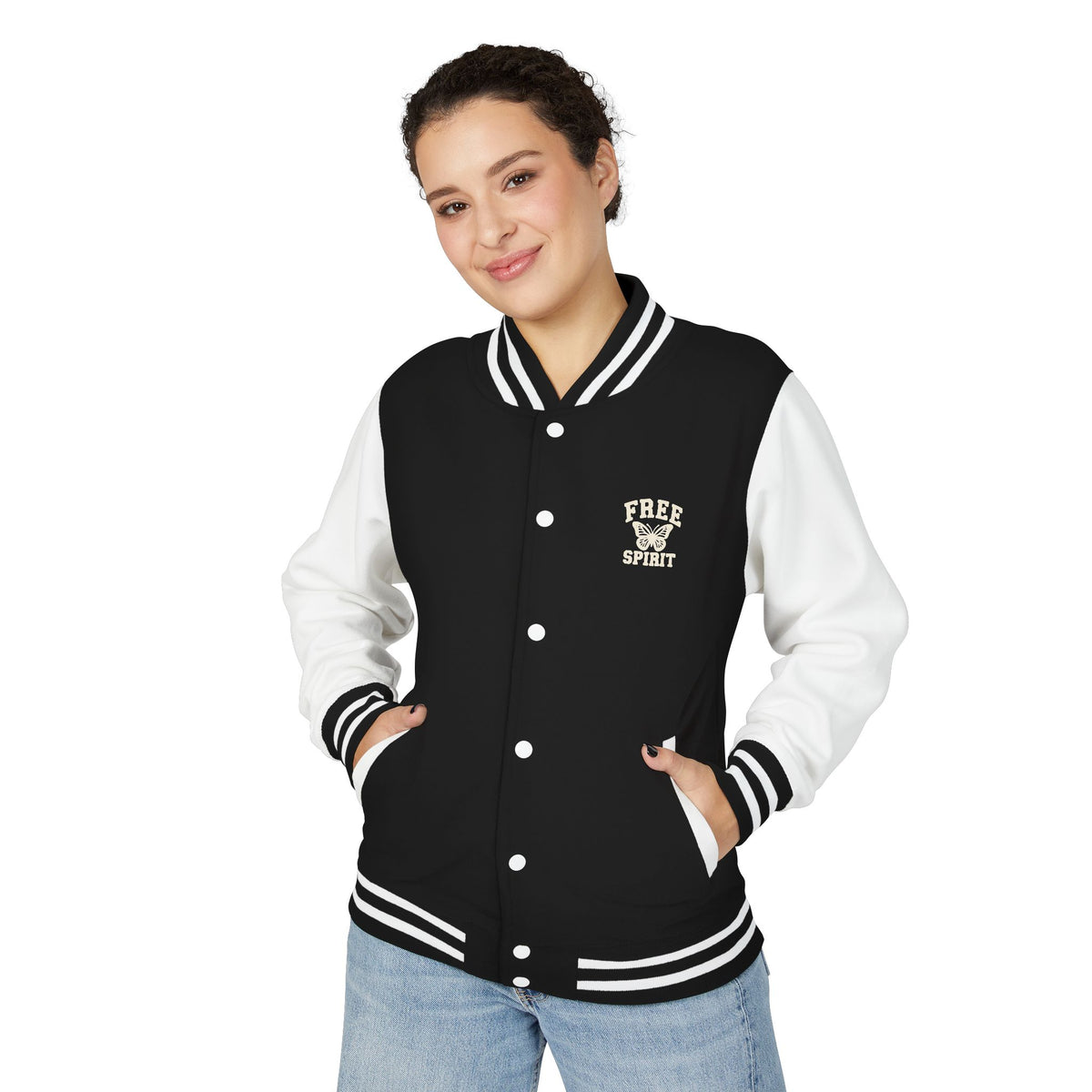 Free Spirit Butterfly Varsity Jacket – Women’s Collegiate Style Letterman Jacket