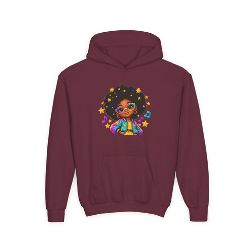 Afro Pop Kids Hoodie – Colorful Natural Hair & Music Graphic