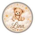 Personalized Cloud Teddy Bear Nursery Wood Sign – Warm Beige