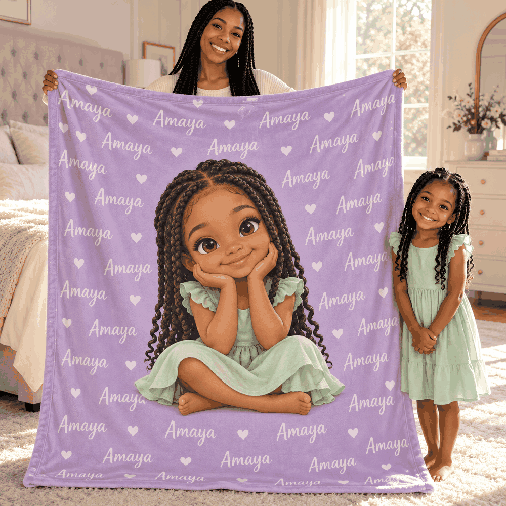 Personalized cartoon portrait blanket – Amaya, example personalization
