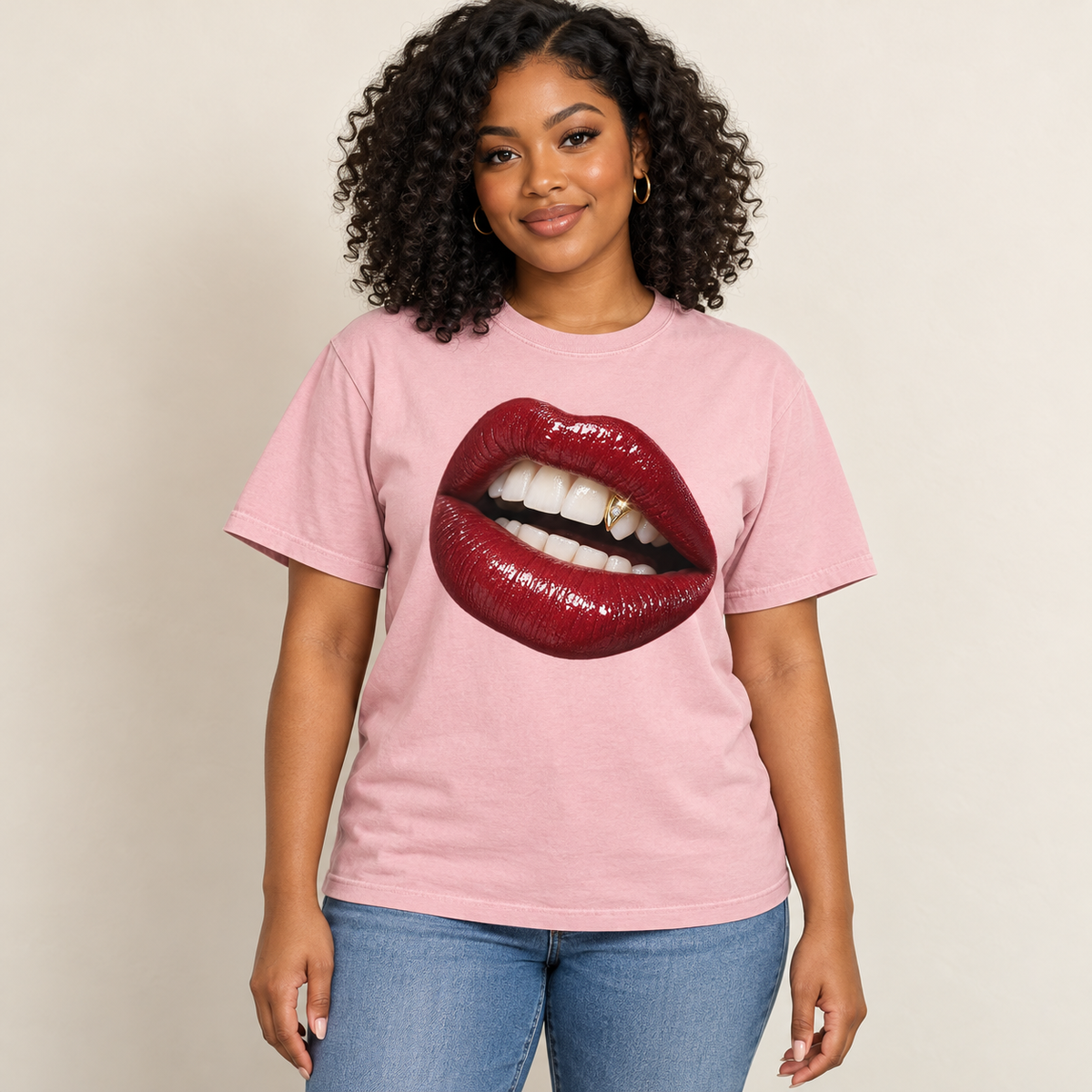 Illustrative Burgundy Kiss blossom mockup – Comfort Colors 1717 graphic tee