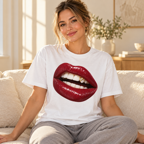 Illustrative Burgundy Kiss white mockup – Comfort Colors 1717 graphic tee