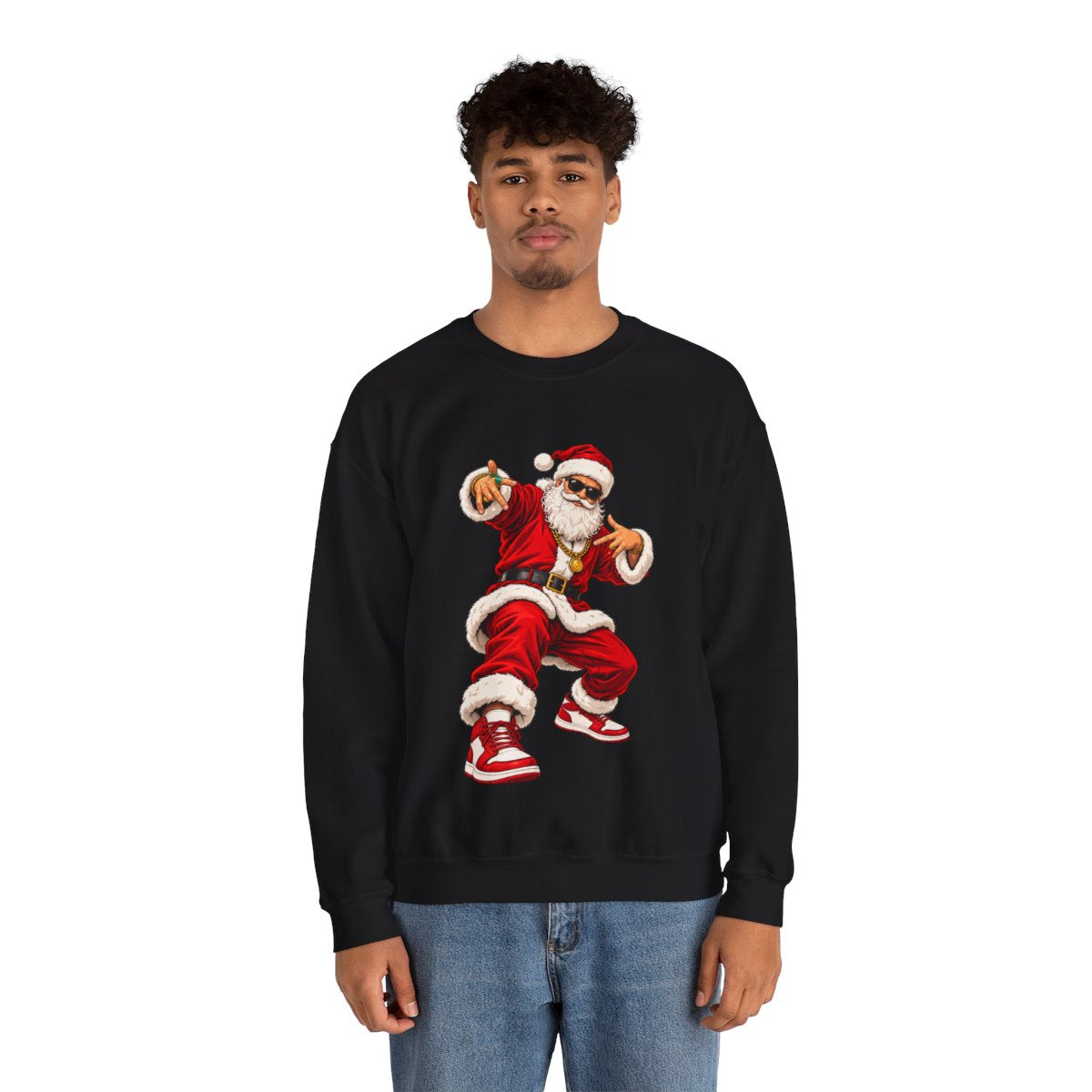 Men's Hip Hop Santa sweatshirt – Black – model front view