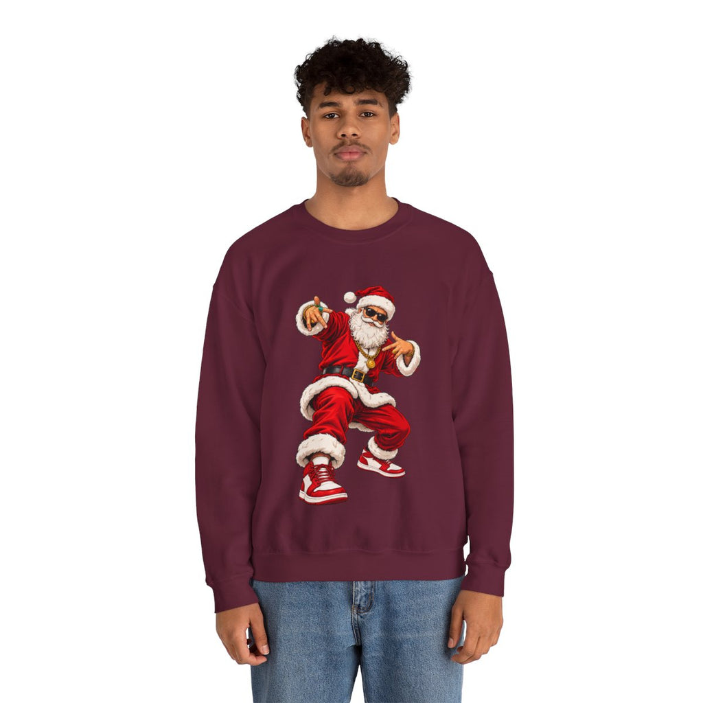 Men's Hip Hop Santa sweatshirt – Maroon – model front view