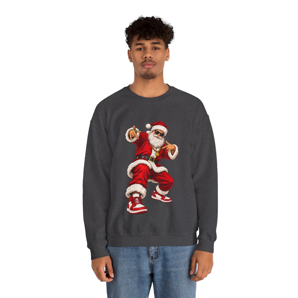 Men's Hip Hop Santa sweatshirt – Dark Heather – model front view