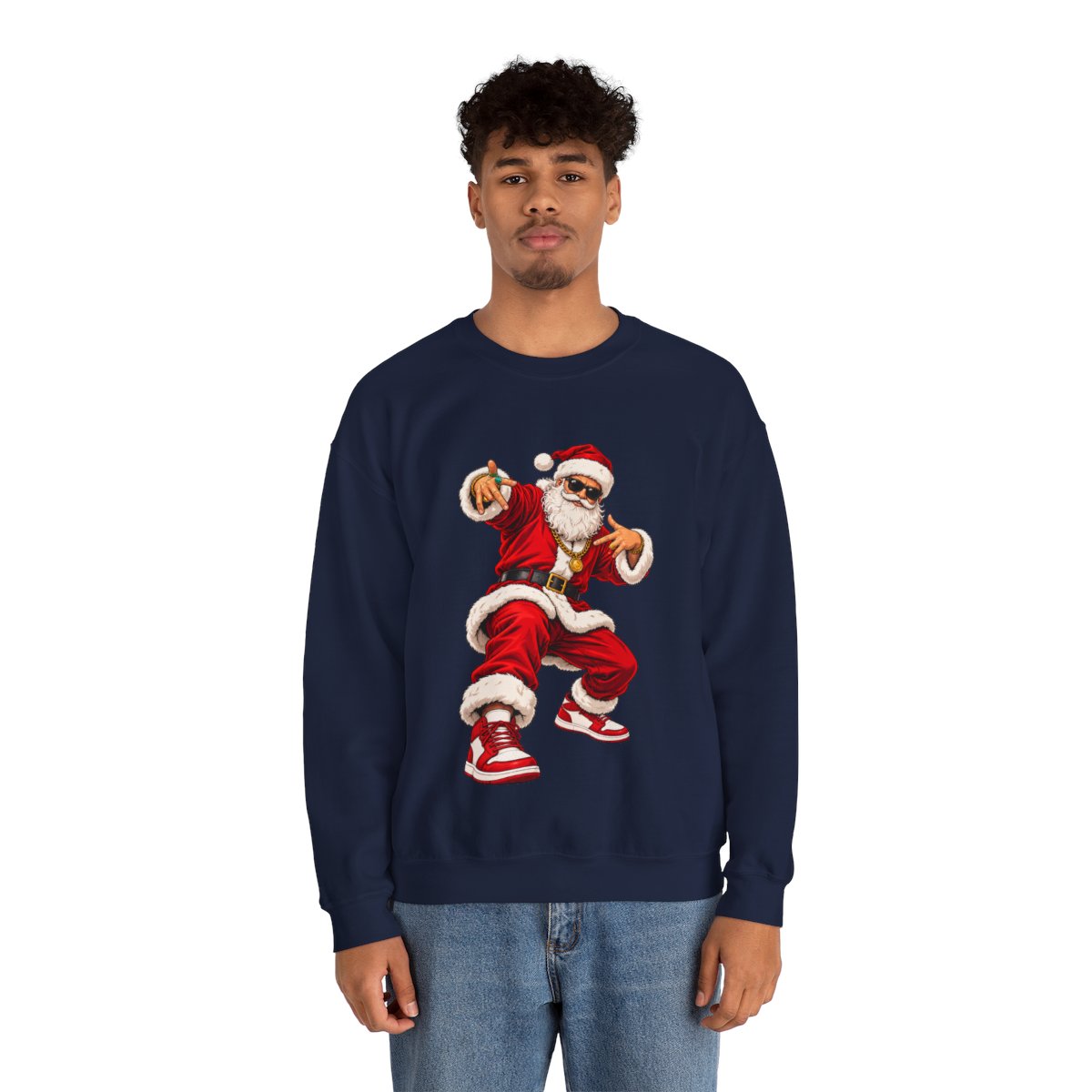 Men's Hip Hop Santa sweatshirt – Navy – model front view