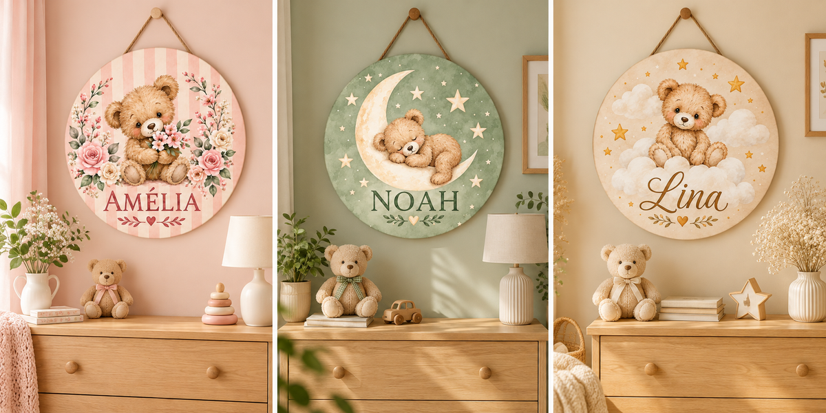 Nursery room illustrative mockups — Personalized Floral Teddy Bear Nursery Wood Sign – Blush Pink; other styles sold separately